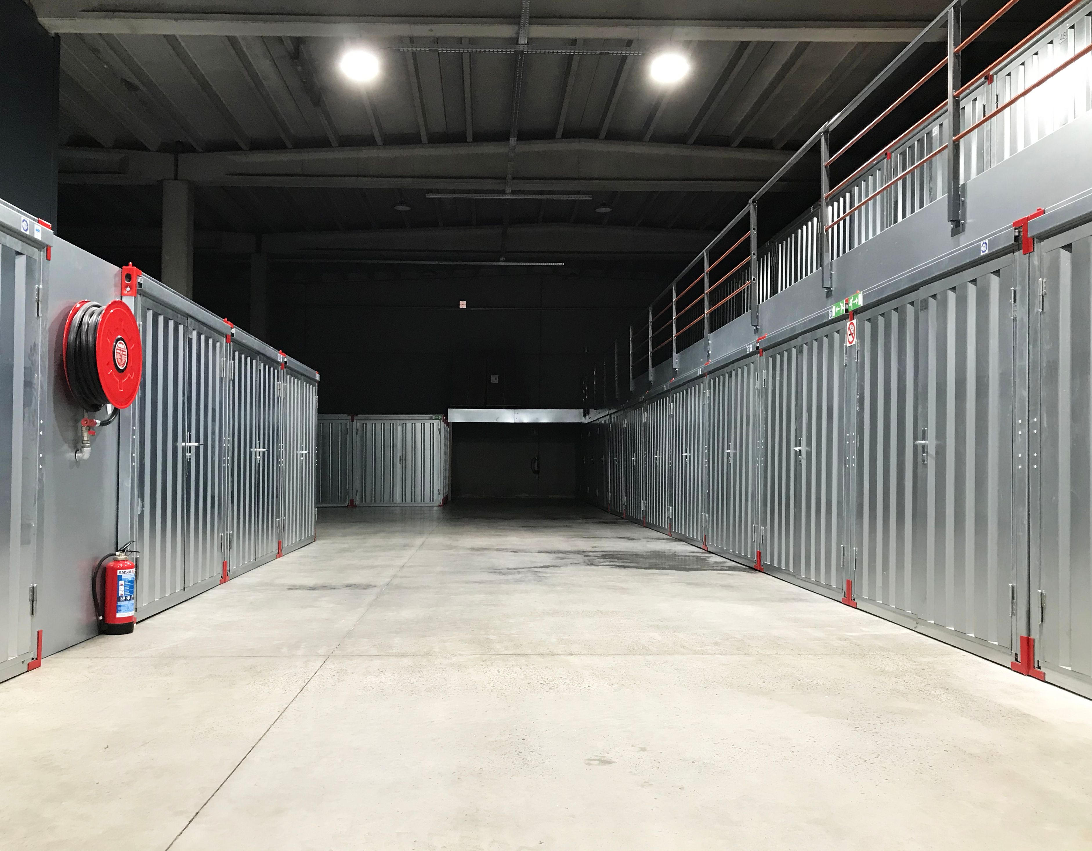 Row of indoor storage units